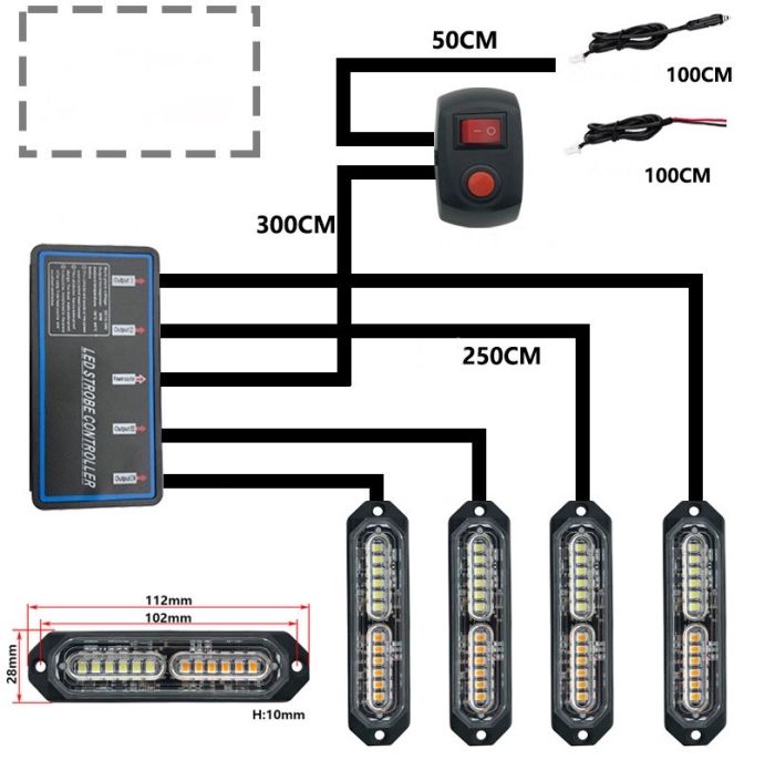 Стробоскоп мигалка в решітку автомобіля червоний синій